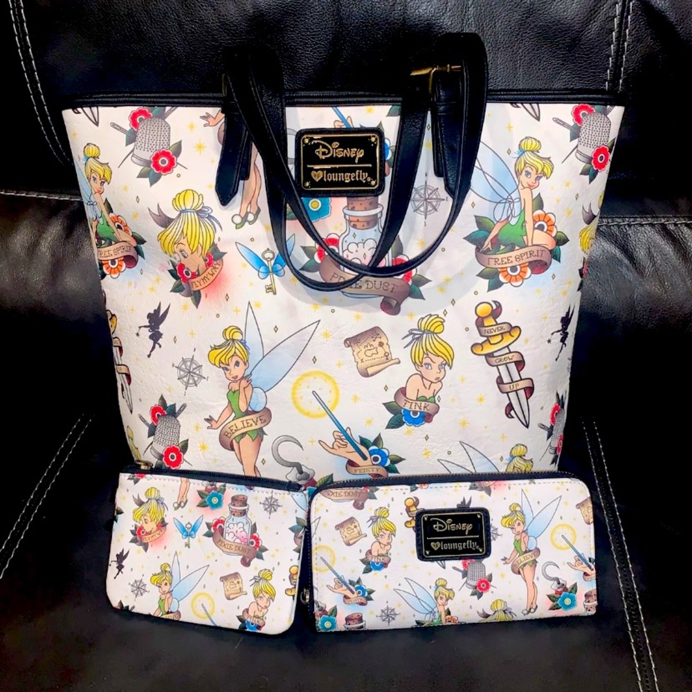 Disney Loungefly Tinkerbell Tote with matching large wallet and coin purse HTF